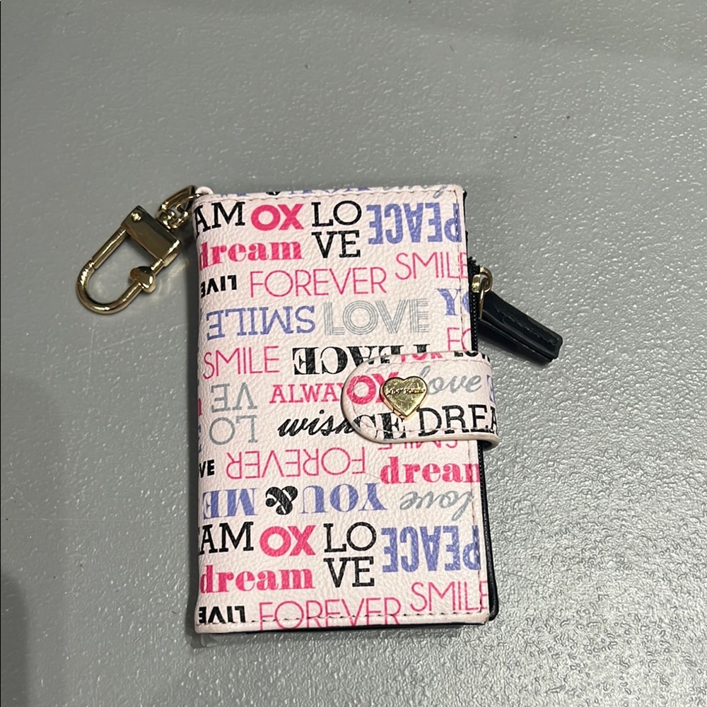 Betsey Johnson Faux Leather All Over Print Card Case Wallet/Key Ring